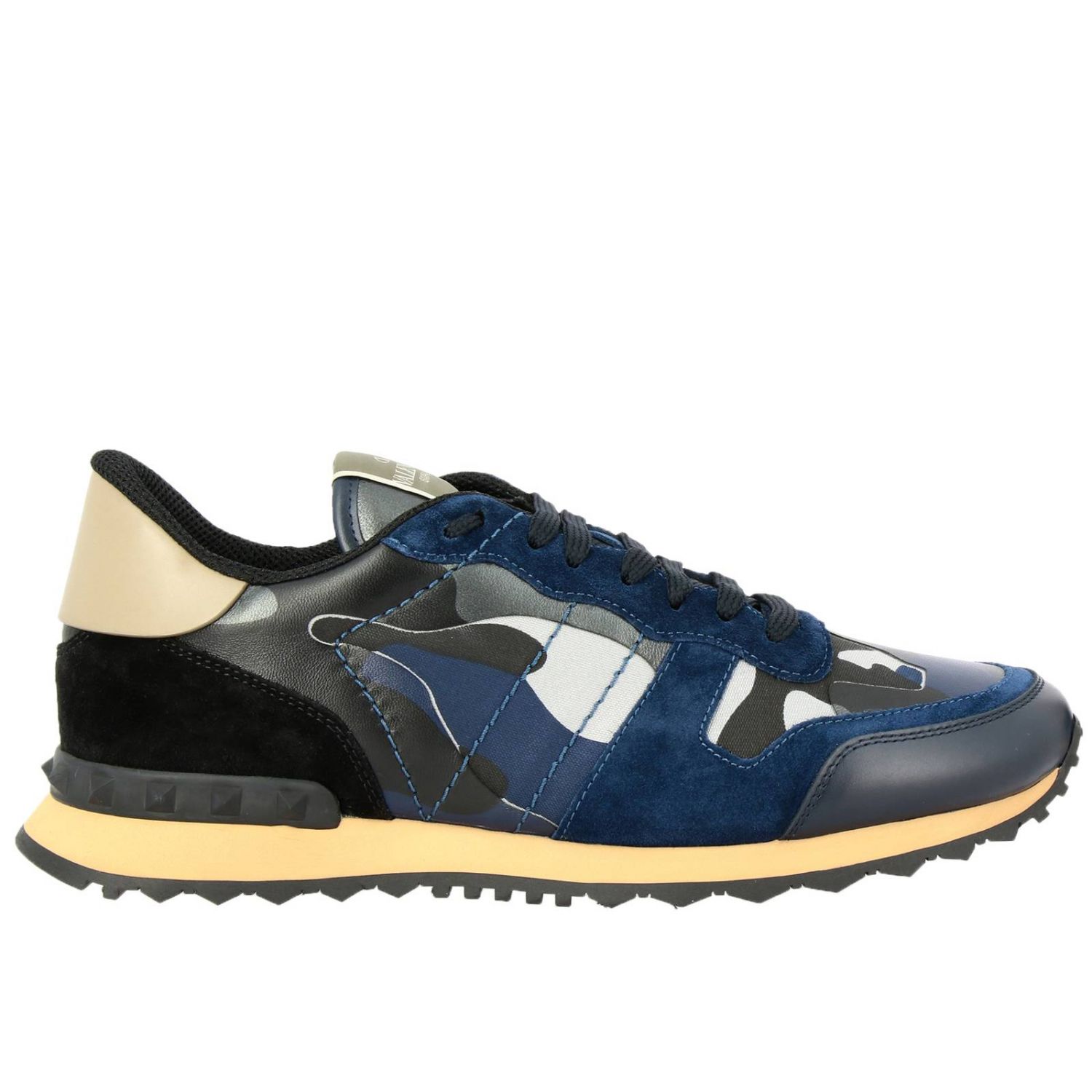 Valentino Rock Runner Blue Camouflage In Suede And Leather - Rogue
