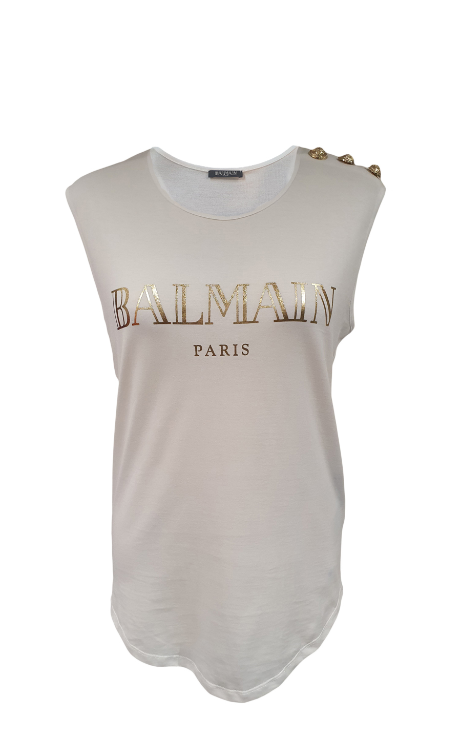 Balmain Paris Sleeveless T-Shirt In White And Gold - Rogue Menswear