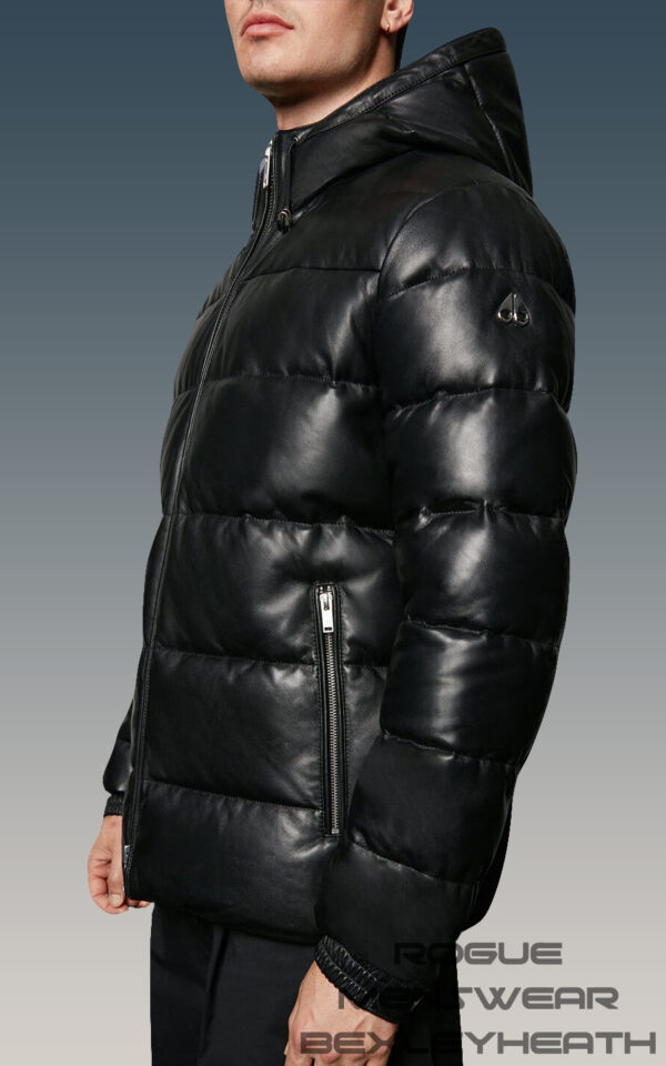 Moose Knuckles Leather River Puffer Jacket In Black - Rogue Menswear